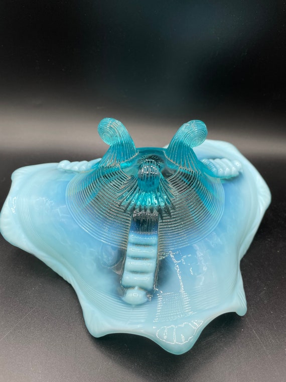 Northwood Glass Klondike Klondyke Blue Opalescent Footed Bowl