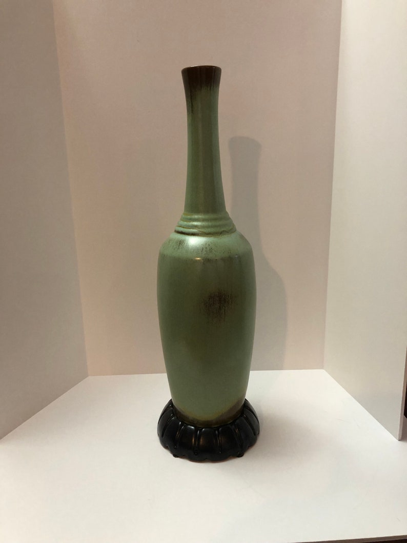 Frankoma Prairie Green Pottery Tall Vase Signed and Numbered