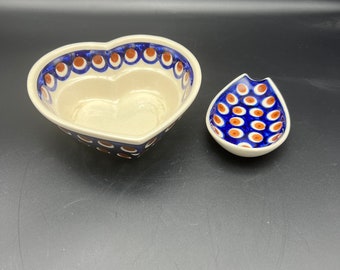Boleslawiec Polish Pottery Spoon Rest Heart Shaped Bowl for Sponge?