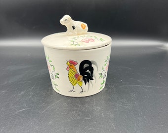 Vintage Ransburg Rooster Canister Set: Hand-painted Yellow Nesting