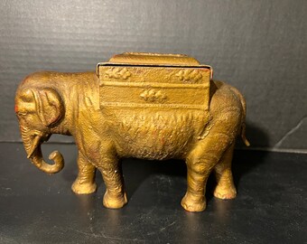 RARE Antique Cast Iron Mechanical Elephant Cigarette Dispenser