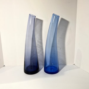 Handblown Glass Curved Bud Vase Set of 2 Blue and Purple