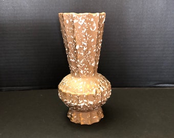 Mid Century Modern Textured Vase Gold and White on a Tan Background