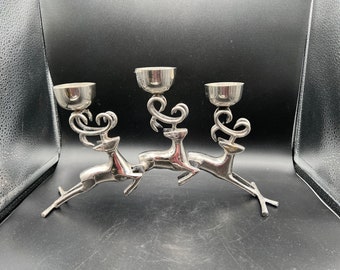 Silver-plate 3 Reindeer Candle Holder Tea Lights or Large Candle