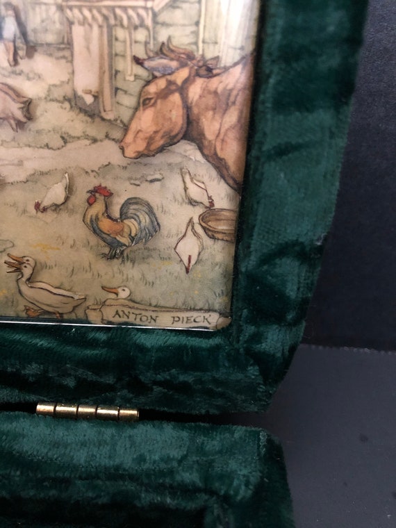 Unusual Green Velvet Jewelry Box with Written Brass "… Gem