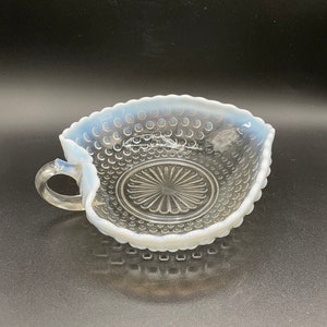 Anchor Hocking Opalescent Moonstone Handled Heart Shaped Candy Dish Trinket Dish Nut Dish