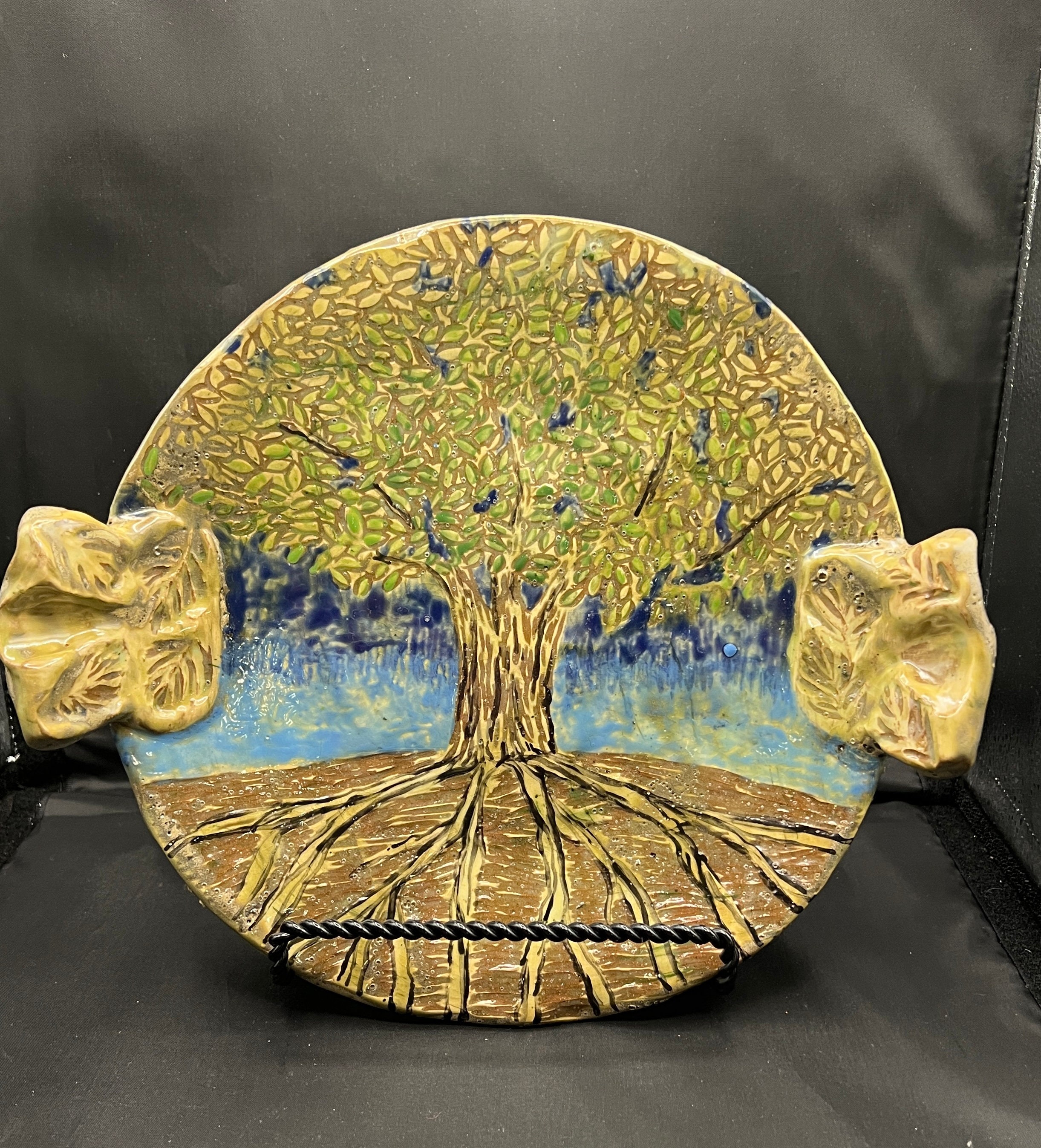 Studio Art Pottery Tree of Life Tray Platter Artist Signed Etsy