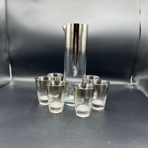 Set of 6 Silver Fade Drinking Glasses 12 Ounce Capacity Mid Century Bar  Glasses Silver Rimmed Tall Glasses Home Bar Gift 