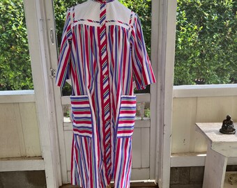 embroidered stripe duster robe