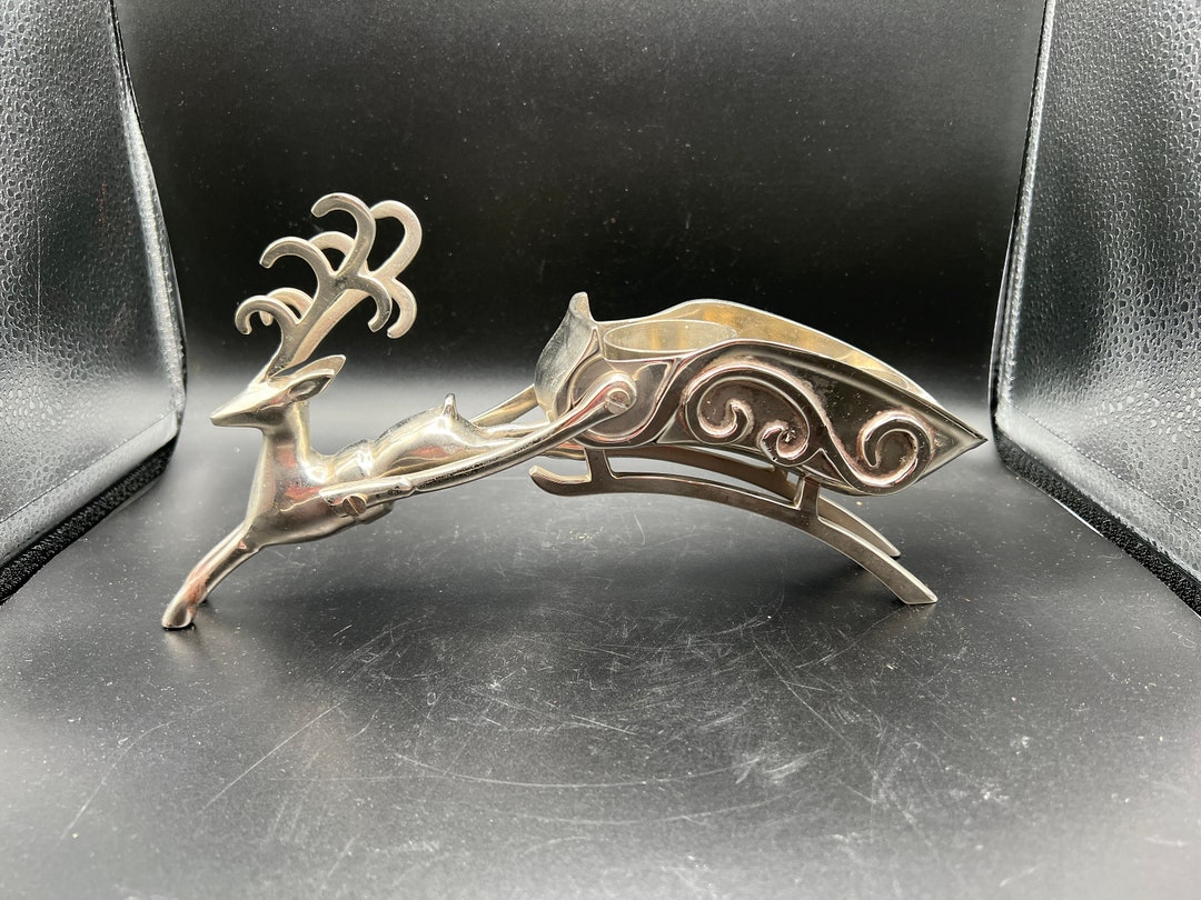 Silver Plate Reindeer With Sleigh Candle Holder for Tea Lights Etsy
