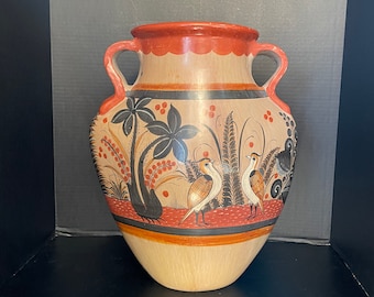 Extra Large Tonala Floor Vase with Handles Birds Floral