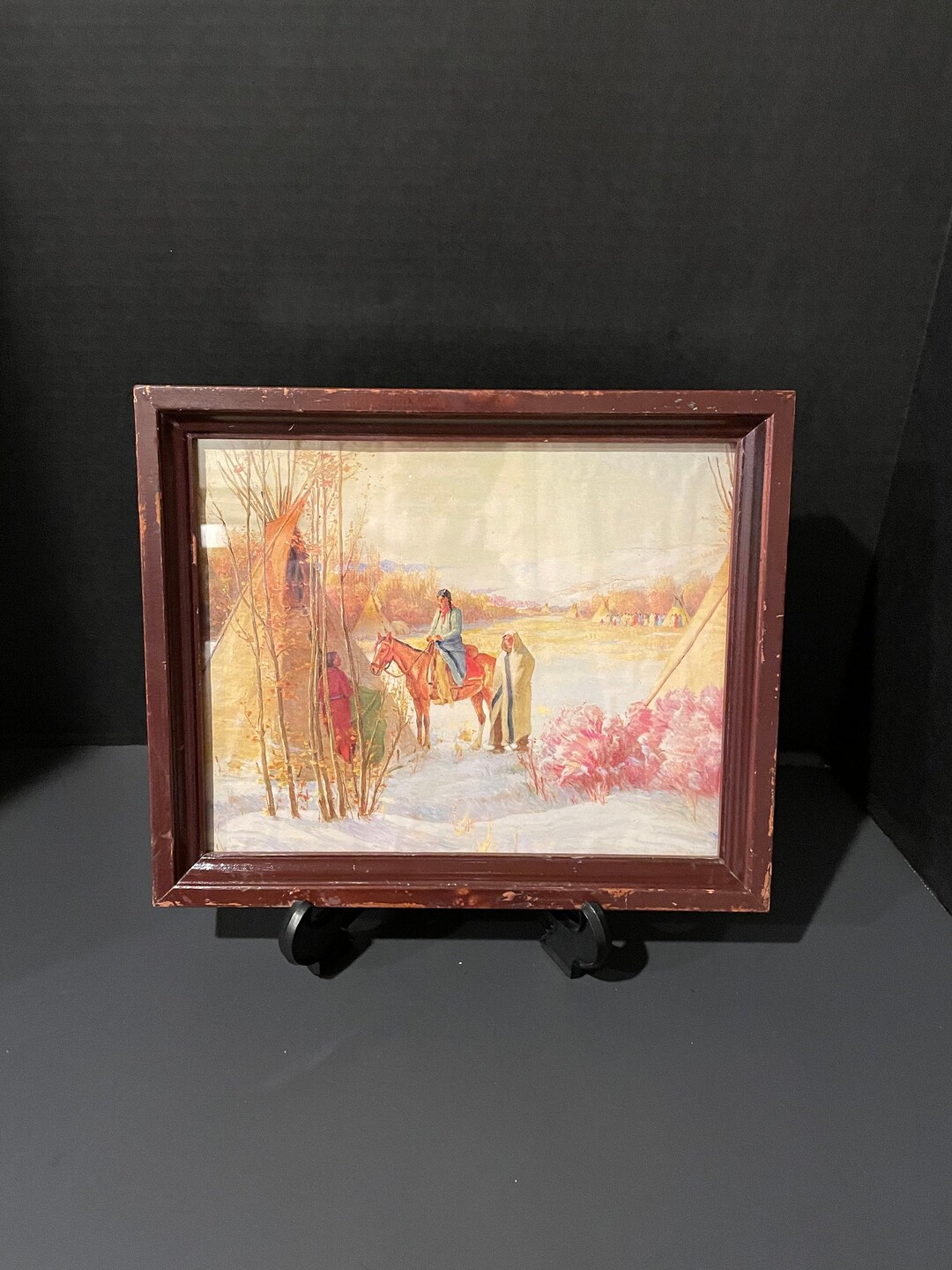 Vintage Old Framed Art Print of Native American Encampment Etsy