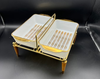 RARE George Briard MCM Buffet Warming Pans with Stand