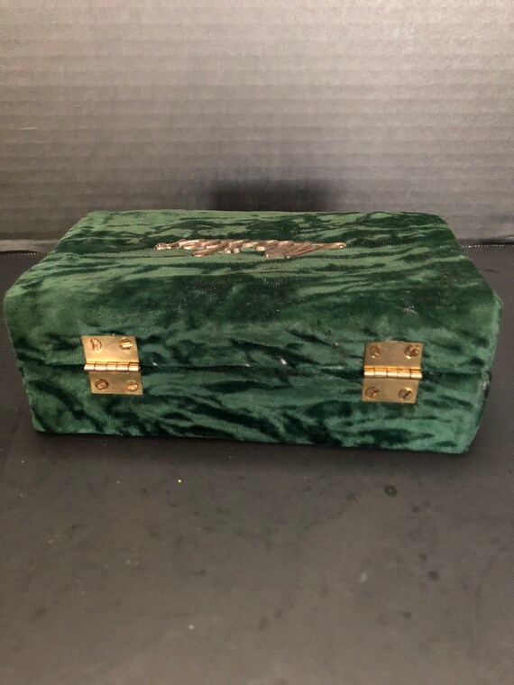 Unusual Green Velvet Jewelry Box with Written Brass "… Gem