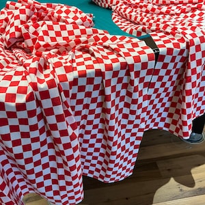 Red and White Checkered Gingham Tablecloth Very Long Set of 2