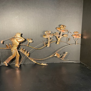 Vintage Metal Wall Sculpture Golfing Theme Brutalist Sculpture Golf Enthusiast