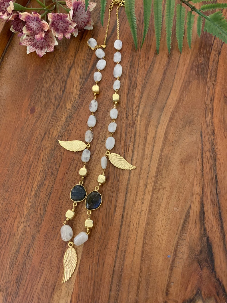 labradorite with brass gold plated necklace