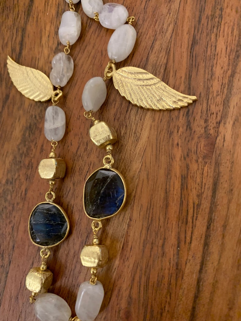 labradorite with brass gold plated necklace