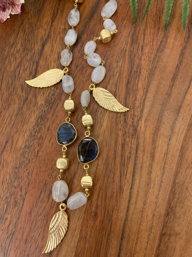 labradorite with brass gold plated necklace