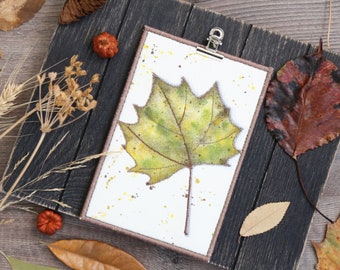 Greeting card handmade, Fall Leaf Textile Fabric Postcard, Nature Card, Thanksgiving gift