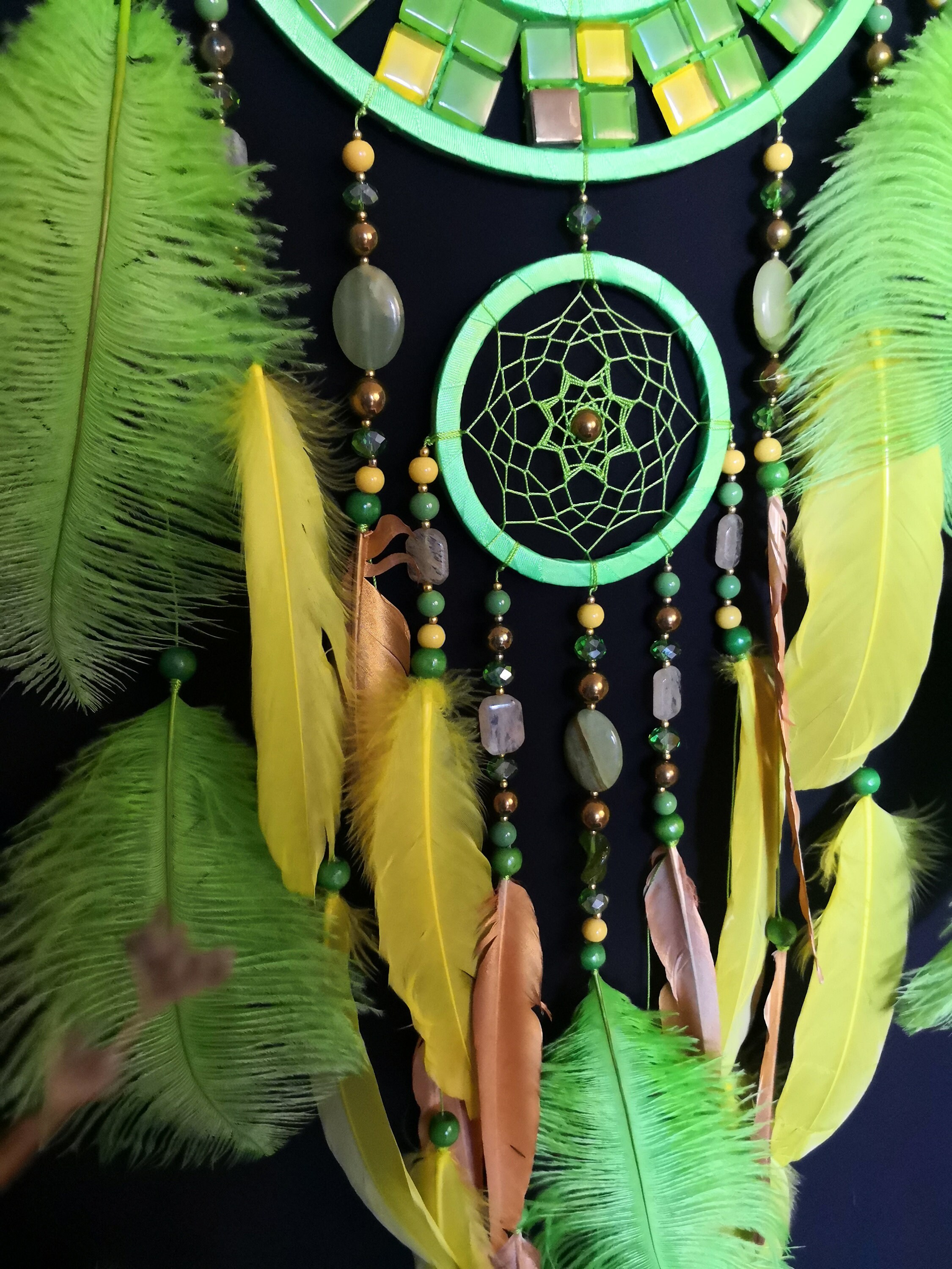 Green and yellow Dream catcher wall hanging Dreamcatcher Boho Etsy