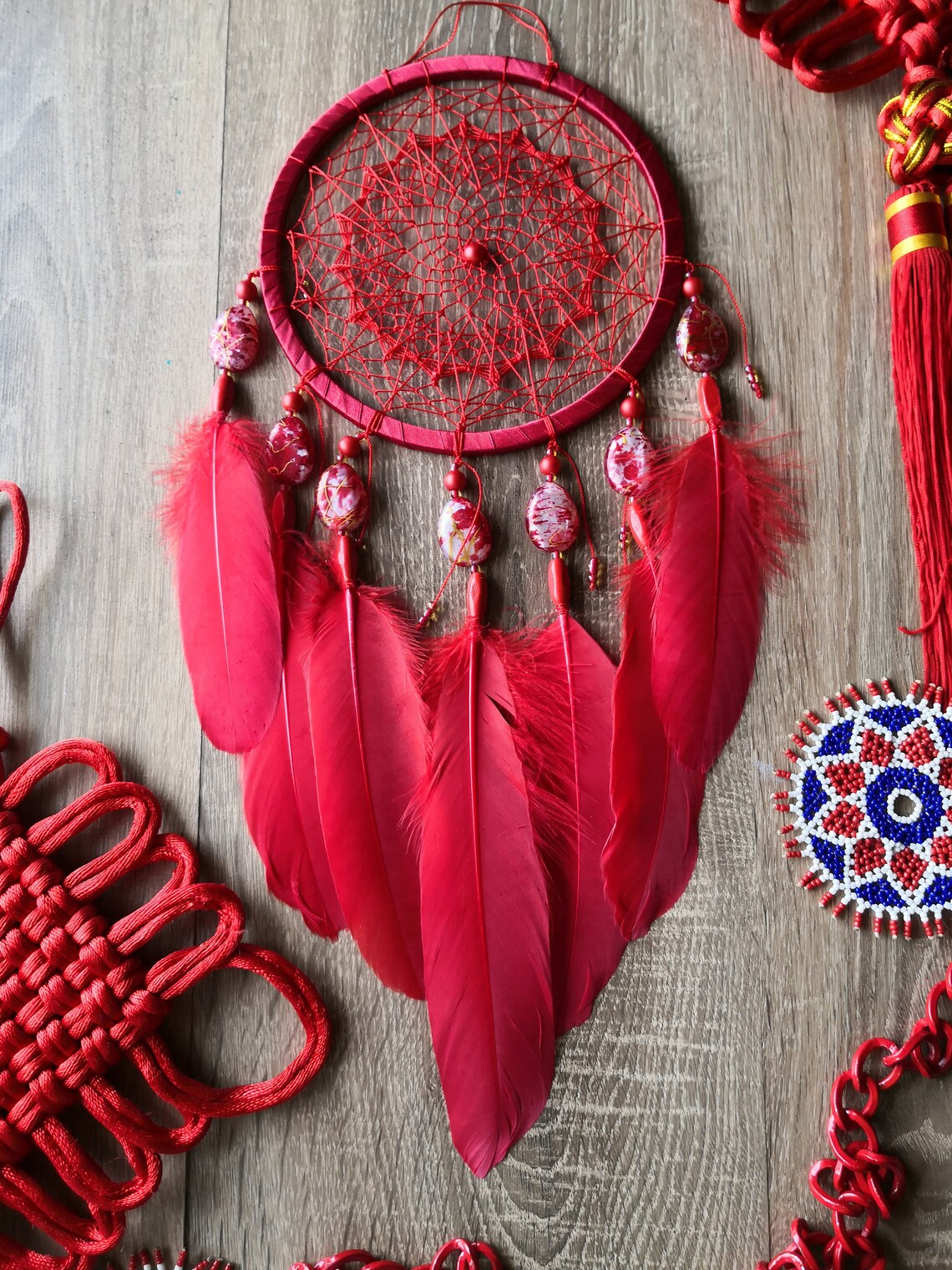 Red dreamcatcher wall hanging Middle Dream catcher Etsy