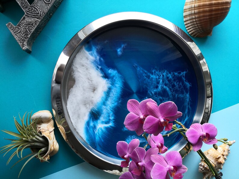 Epoxy resin Tray 13.78 Epoxy Resin Art Round Serving Etsy