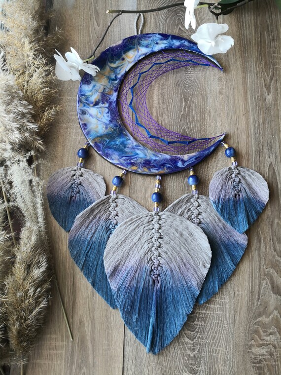 Moon Phase Wall Hanging Boho Chic Moon Garland Home Decor Hanging Ornaments For Apartment Dorm Office Nursery Living Room Bedroom, blue