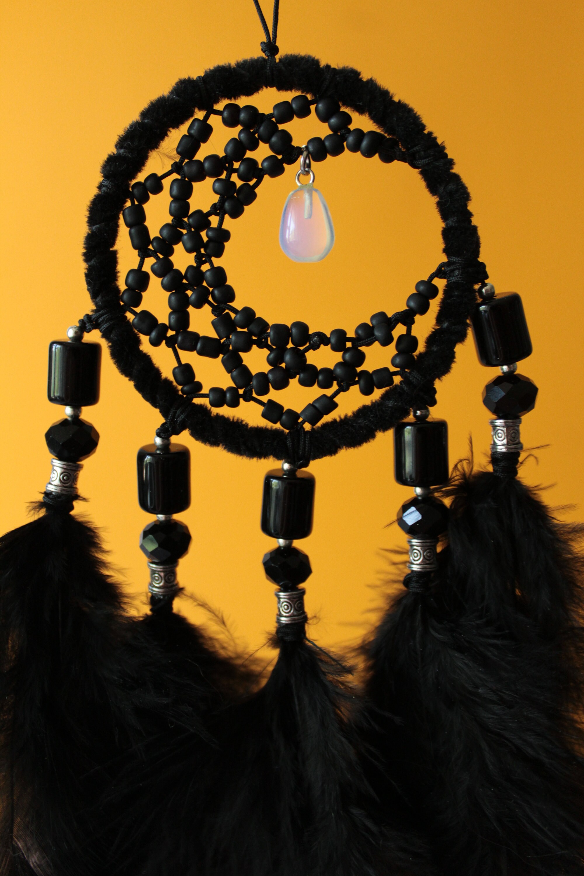 Black Crescent Moon Dream Catcher With Crystal Moonstone Etsy