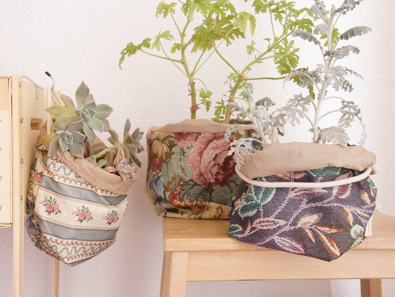 Plant pot basket medium Fabric basket Home organisation basket Decorative basket Waterproof basket model CABILA FLORAL MEDIUM image 1