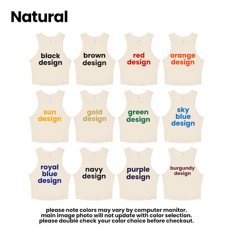 a collection of 12 different tank tops, each with a unique color design, arranged in a grid pattern.