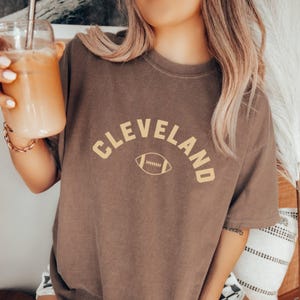 Cleveland Football | Cleveland Shirt Women | Espresso Cleveland Tee | Brown Garment Dyed Tee | Cute Cleveland Shirt