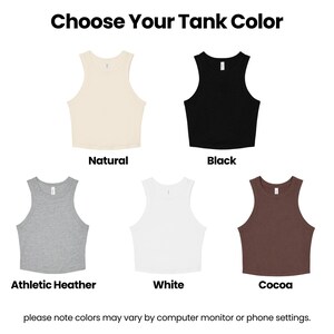 a collection of tank tops in various colors, including natural, black, athletic heater, white, cocoa, and athletic heater. The tank tops are arranged in a row, allowing the viewer to easily compare the different colors and styles.
