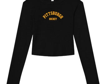 Pittsburgh Hockey Baby Tee: Long Sleeve Fitted Shirt
