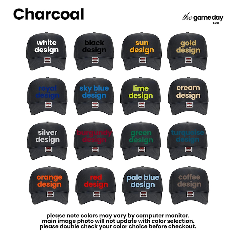 a collection of black baseball caps with various color designs, including white, black, gold, and lime.