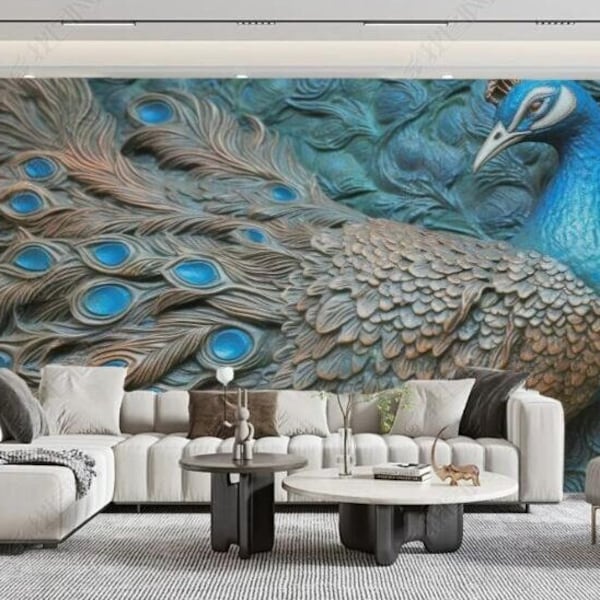 3D Big Peacock Plaster Wallpaper Wall Mural for Living Room Bedroom Dinning Room