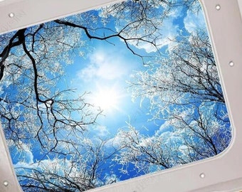 Blue Sky White Clouds Winter Snow Tree Forest Ceiling Living Room Theme Hotel Wallpaper Wall Mural