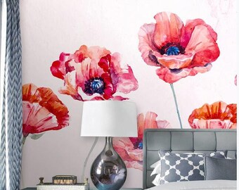 wallcovering Field of poppies on a sunset wallmural repositonable photomural mural photo Poppies Field traditional or removal mural