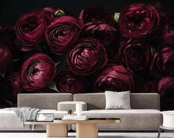 Dark Background Red Roses Floral Wallpaper Wall Mural Home Decor