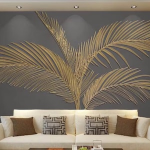 Golden Tropical Leaf 3D Relief Wallpaper Mural