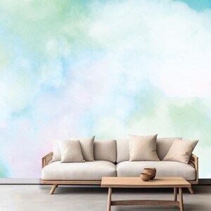 Colorful Watercolor Background Abstract Green Watercolor Rainbow Clouds Wallpaper Wall Mural Home Decor