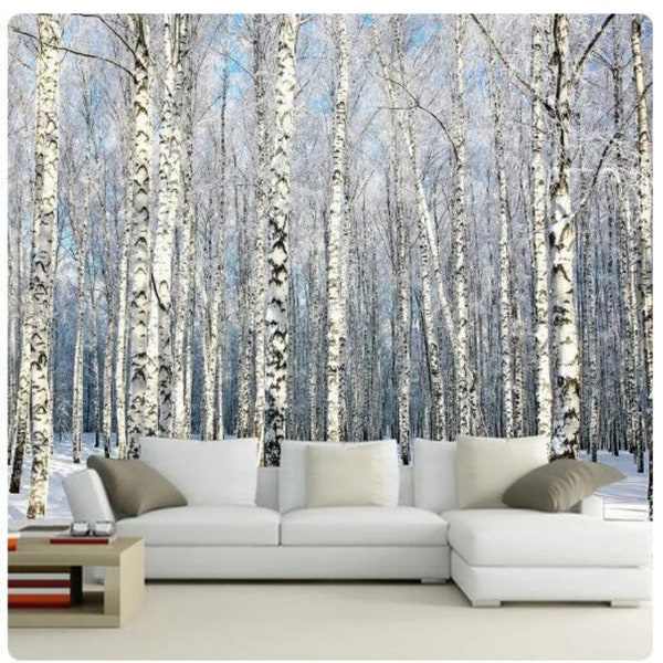 Winter Birch Forest Landscape Wallpaper Wall Mural Wall Decor for Living Room Bedroom Dinning Room