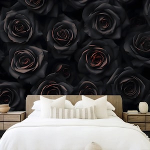 Dark Floral Rose Wallpaper Mural: Black & Red Home Decor