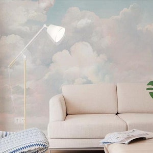 Skye Blue Light White Clouds Wallpaper, Simple Nature Clouds Wall Murals Wall Decor for Living or Dinning Room image 6