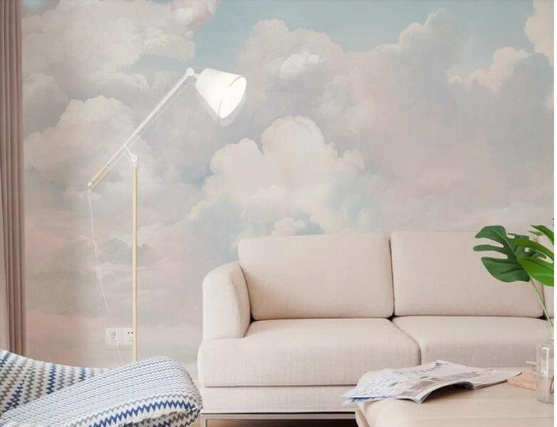 Skye Blue Light White Clouds Wallpaper, Simple Nature Clouds Wall Murals Wall Decor for Living or Dinning Room image 6