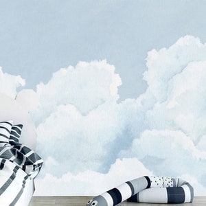 Sky Blue Clouds Wallpaper Mural - Kids Nursery Decor