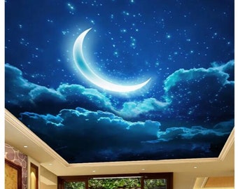 Moon Starry Sky Landscape Ceiling Design Art Home Decoration Living Room Theme Hotel Wallpaper Wall Mural