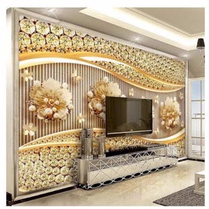 Golden Diamond Flower Wallpaper Mural: Luxury Hotel Decor