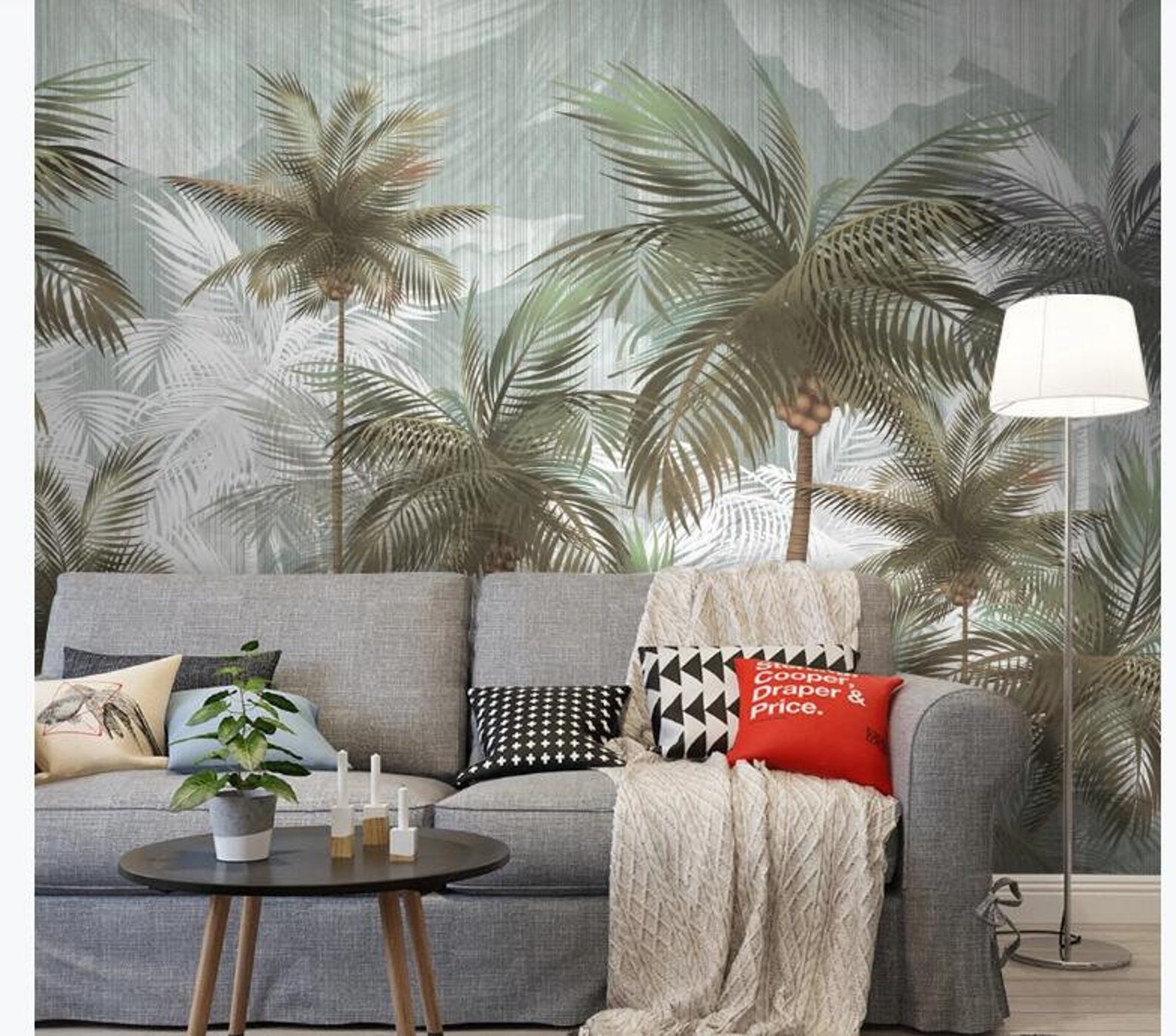 Tropical Rainforest Coconut Tree Wallpaper Handpainted | Etsy