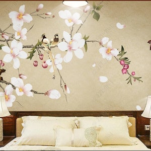 Hanging Magnolia Flowers with Birds Wallpaper Wall Murals Home Decor